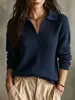 2026 popular outono europeu e americano cor sólida canelado gola virada tricô Polo suéter gola V manga longa estilo casual top feminino