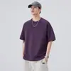 Camiseta de manga curta estilo americano para homens, novo modelo de verão 2026, simples e sofisticada, cor sólida, gola redonda, corte solto, top de manga curta