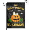 Bandeira Popular de Jardim para Halloween da Amazon Rosto de Fantasma de Abóbora Impresso Material de Linho Bandeira de Decoração para Jardim Externo