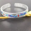 Pulseira Banhada a Ouro Esmaltada Coração Sutra Bangle Esmaltado Retro Pena de Fênix Banhada a Ouro Aberto Ajustável Design de Minoria Bangle