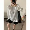 Camiseta de Manga Longa Leve de Verão com Caimento Solto para Mulheres, Camisa Base de Cor Sólida Raglan Emagrecedora com Proteção Solar