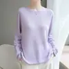 Suéter de punto de seda, terciopelo y lana, tejido fino, estilo minimalista de lujo ligero para mujer, cuello redondo, mangas largas, diseño calado, versátil, top fino para usar como capa base