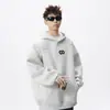 Sudadera con capucha de peso pesado estilo retro con bordado de letras para hombre, sudadera casual holgada de moda para invierno con sentido del diseño, sudadera para pareja