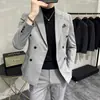 Traje de Doble Botonadura para Hombre Estilo Coreano Ajustado Color Sólido Traje Casual de Negocios Vestido Formal Vestido de Anfitrión de Banquete