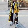 Ropa de Otoño Transfronteriza Europea y Americana 2025 para Mujer, Abrigos de Manga Larga con Solapa de Bloques de Color y Cuadros Variados, Abrigos de Lana Estampados de Dragón y Fénix