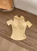 Camiseta de Manga Corta para Mujer, Estilo Nuevo de Verano, Sexy, Estilo Puro Deseo, Hebilla Metálica, Top Corto de Tirantes al Cuello, Ropa Interior para Chica Atrevida, de un Solo Hombro