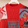 Suéter Navideño Bordado de Punto Europeo y Americano Pulóver Cuello Redondo Holgado Jacquard de Dibujos Animados Suéter de Punto de Cuello Redondo Personalización
