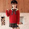 Camisa de Año Nuevo de Invierno para Niñas, Conjunto de Dos Piezas Rojo de Suéter y Falda para Niños, Traje Preppy de Otoño e Invierno para Saludos de Año Nuevo para Niñas