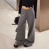 Calça Casual Larga com Cordão e Perna Larga Plus Size para Mulheres, Outono 2026 Cintura Alta Larga Fluida Casual Reta