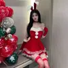 Lencería Sexy Estilo Nuevo Vestido de Tubo de Terciopelo con Mangas Lindo Conjunto de Disfraz de Conejita Navideña