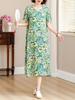 Nova Mãe de Meia-idade Vintage Estilo Nacional Vestido de Verão plus size Vestido de Seda de Algodão 50 Meia-idade Nova Saia Cheongsam Chinesa