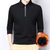 Outono e Inverno Casual Manga Comprida Dos Homens Lapela T-shirt Forrado De Lã Base Engrossada Camisa Top Quente Moda Meio Zíper Top