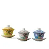 Tigela de Esmalte com Tampa Três Talentos com Pássaros Alegres em Galhos, Estilo Chinês Vintage Cerâmica Doméstica Tigela de Chá Kung Fu, Infusor de Chá Único