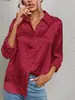 Camisa Elegante de Cetim Jacquard com Estampa de Leopardo, Manga Longa e Gola Lapela, Estilo Europeu e Americano, Outono 2024, Independente, Transfronteiriça, Amazon