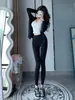 Chaqueta de fitness para mujer con cuello alto y cremallera, top deportivo entallado a la cintura, conjunto de pantalones de tiburón de cintura alta, ropa de yoga adelgazante y ajustada al cuerpo
