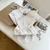 Bufanda de Seda de Lunares Franceses Corbata Cuello Polo Camisa de Manga Corta para Mujer Verano 2026 Nueva Camisa de Oficina Top Blanco