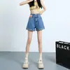 Shorts de Mezclilla Negros y Grises de Tiro Alto para Mujer Verano 2025 Nuevo Estilo Pierna Ancha Pequeña Aspecto Adelgazante Línea A Dobladillos Calientes
