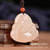 Colgante de Buda de doble cara rosa con raíz de loto de jade afgano, collar de Buda con abrazo de jade, colgante de jade vivo