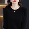 Suéter de otoño e invierno de cuello redondo, suéter cálido de lana de color sólido, ropa interior cálida, jersey holgado, camisa básica para mujer