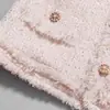 Chaqueta Rosa Tweed Romántica Francesa, Elegante Top Femenino 25108