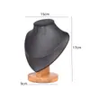 Soporte de Exhibición de Collares de Madera Maciza Color Nogal Maniquí de Cuello para Collares Soporte de Joyería para Colgantes Cuello para Retratos Joyería para Cuello Superficie de Cuero y Terciopelo