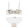 Bralete fino de renda estilo francês, sexy e sedutor, com bojos de orelha de coelho, projetado para fazer seios grandes parecerem menores e prevenir a flacidez, conjunto de lingerie feminina