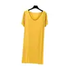 Nuevo vestido fino de modal con volantes y cuello en V para mujer en verano, vestido largo holgado de talla grande para casa, camiseta pijama