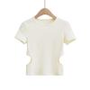 Camiseta de manga corta con cintura baja y escote halter, estilo europeo y americano, para mujer, novedad de verano de 2023, estilo Spice Girl, top ajustado con cuello redondo.