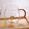 Novo Copo de Vidro Criativo para Suco e Leite Desenho Animado Transparente com Formato Tridimensional de Animal e Planta Copo de Água