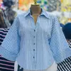 Moda Femenina Transfronteriza Europea y Americana Primavera 2026 Nuevo Estilo Elegante Diseño de Nicho Cuello Camisero Holgado Top de Camisa Rayado