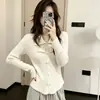 Top de manga longa com gola laço estilo Chanel, suéter de malha feminino slim fit