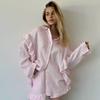 Pijama Feminino Outono Transfronteiriço Solto, Confortável, Amigo da Pele, Algodão Puro, Respirável, Manga Longa com Babados, Shorts, Roupa de Casa 2025