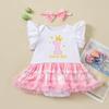 Vestido de Aniversário para Bebê Menina de 0-2 Anos da Nova Coleção Primavera/Verão com Manga Bufante Roupas para Bebê Vestido Estampado com Laço Traje de Princesa
