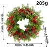 Guirnalda Colgante de Frutos Rojos y Eucalipto Transfronteriza Decoración Navideña para Ventana Hogar Flor Artificial Círculo de Ratán con Agujas de Pino Colgante
