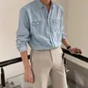 Camisa Roupa de Trabalho Jeans Manga Longa Masculina Estilo Coreano Estilo Levemente Maduro Roupa de Alta Qualidade Camisa Yuppie Britânico Tops Masculinos Tendência