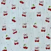 Tejido de Algodón Doble Capa Crepé 100% Algodón para Ropa Infantil, Ropa de Casa y Pijamas, Tejido de Gasa de Cerezas Pequeñas con Estampado de Corazones