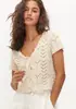 Cardigan de Malha Curto Sexy Vazado de Cor Sólida com Manga Curta - Novidade Primavera/Verão Europeia e Americana 2024