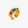 Anillo Taina de Acero de Titanio, Piedra Natural y Acero Inoxidable con Diseño Irregular, Anillos Incrustados, Tendencia Ins