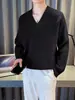 Nueva colección otoño/invierno 2025: Suéter tejido casual retro americano, de corte relajado y cuello en V, prenda exterior de color liso para hombre