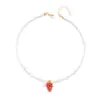 Colar de Pérolas para Mulheres, Framboesa Vermelha, Acessório de Pescoço Doce para Meninas, Corrente de Clavícula com Pingente de Cristal de Uva Frutada para Primavera e Verão