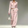 Ropa de mujer transfronteriza europea y americana 2026: conjunto de dos piezas, top casual, simple, de color liso y manga larga, y pantalones holgados de pierna ancha