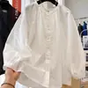 Camisa bordada de manga larga con cuello redondo, súper elegante, estilo coreano, para mujer, otoño, reductora de edad, estilo muñeca francesa, top holgado