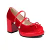Zapatos de una sola capa de comercio exterior con suela gruesa, Mary Jane con hebilla de cinturón, zapatos de tacón alto 33 gruesos talla grande, gamuza, zapatos con lazo de Amazon 43 para mujer
