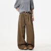 Pantalones de Trabajo Casuales de Moda Estilo Americano para Hombres y Mujeres, Corte Holgado, Pantalones Largos Rectos de Pierna Ancha Color Gris Vintage