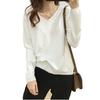 Suéter de punto básico multicolor suelto adelgazante con cuello en V de color sólido para mujer, suave, encerado, cómodo, de manga larga, blusa que combina con todo.