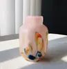 Design original alta qualidade pontos coloridos amarelo leite vidro antigo feito à mão vaso flor arranjo de flores ornamentos