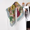 Lenço Quadrado de Algodão Estilo Pintura a Óleo com Estampa de Arte Vintage, Lenço Decorativo de Seda Suave e Versátil, Novo Lenço de Pescoço Feminino na Moda