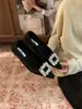 Mocassins Apontados de Pelúcia Femininos 2026 Outono Inverno Novo Estilo Boca Rasa Veludo Fivela de Strass Elegante Sapatos de Algodão com Fundo Plano