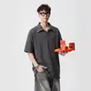 Estilo Retro Americano Falso Duas Peças Xadrez Gola Reversível Manga Curta Unissex Verão Patchwork Camisa Polo T-shirt Resistente Solta Meia Manga