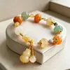 Pulsera de Calabaza de Jade de Seda Dorada Pulsera de Calabaza Multicolor de Jade de Seda Dorada Cuentas de Fortuna Pulsera de Múltiples Tesoros Pulsera de Color Caramelo para Mujer Joyería